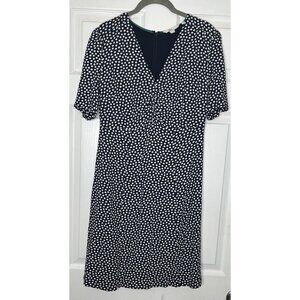 Boden Midi Dress Womens 6 Navy Blue Polka Dot Pullover Lined